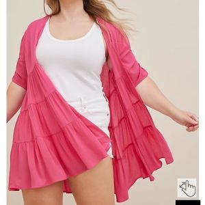 Torrid RUFFLE TIERED KIMONO - CRINKLE GAUZE NEON PINK